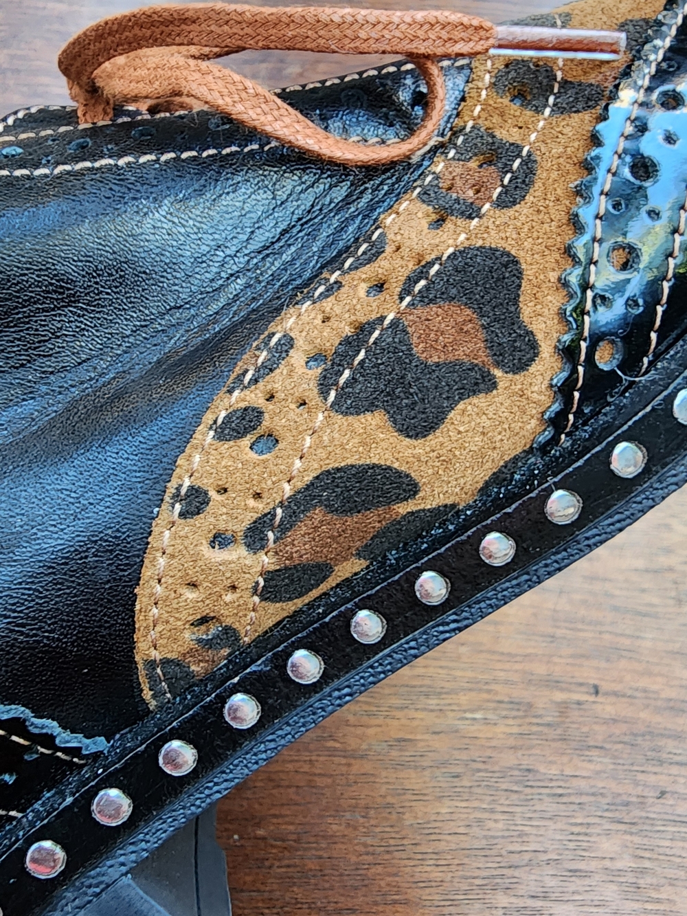 Girotti Custom Leather Oxford Brogues Black Patent Leopard Studded 39 - Picture 5 of 15